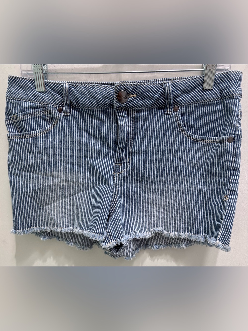 Striped Blue Jean Shorts - Women's Casual Frayed Hem